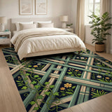 Green Ivy Trellis with Daisies Area Rug