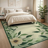 Green Border Floral Cream Area Rug