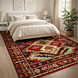 Washable Southwestern Tribal Geometric Area Rug - Red & Black