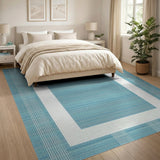 Blue Teal Checkered Border Area Rug