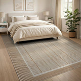 Beige Neutral Grid Checkered Area Rug