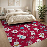 Festive Snowmen Snowflakes Area Rug