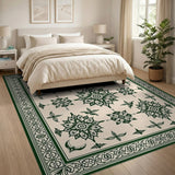 Traditional Persian Beige and Neutral Ornate Green Floral Persian Area Rug