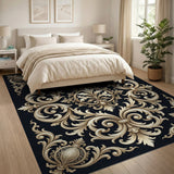 Opulent Gold Baroque Damask Area Rug