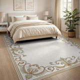 Traditional Persian Gold and Silver Ornate Gold Border Traditional Persian Rug