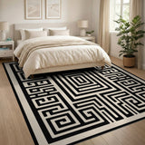 Greek Key Labyrinth Black Area Rug