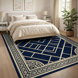 Navy Blue Ornate Geometric Trellis Rug