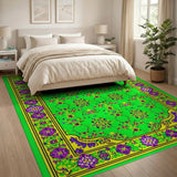 Emerald Green Traditional Persian Rug with Gold Borders