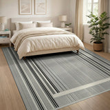 Black White Striped Woven Geometric Area Rug