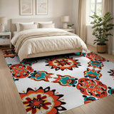 Vibrant Red Teal Heritage Tribal Mandala Rug