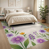 Purple Orange Floral Frame Area Rug