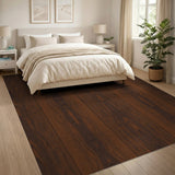 Rustic Dark Wood Grain Washable Area Rug - Low Pile, Non-Slip & Pet Friendly