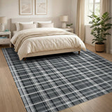Black and White Crisp Black White Geometric Grid Area Rug