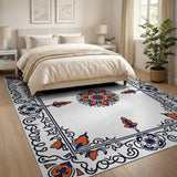 Navy Orange Traditional Persian Medallion Rug