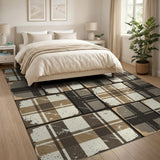 Distressed Plaid Brown Tan Area Rug