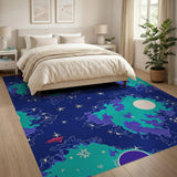 Cosmic Teal Nebula Starry Area Rug