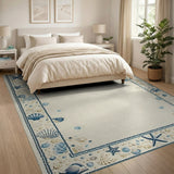 Coastal Seashell Starfish Border Area Rug