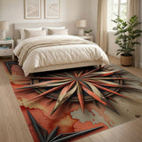 Distressed Rusty Compass Rose Area Rug
