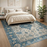 Navy Blue Persian Area Rug with Ivory Field