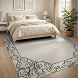 Ornate Floral Shell Border Area Rug