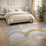 Modern Overlapping Circles Area Rug in Grey Beige