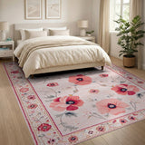 Pink Poppy Floral Vintage Area Rug