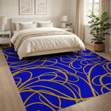 Gold and Silver Navy Blue Gold Swirl Abstract Area Rug