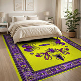 Purple Scorpion Lobster Motif Yellow Area Rug
