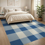 Navy Blue Gingham Check Area Rug