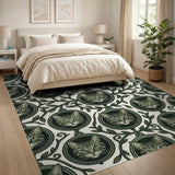 Green Tabby Cat Medallion Area Rug