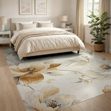 Beige and Neutral Ivory Peony Floral Area Rug