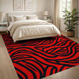 Bold Red Zebra Stripe Abstract Area Rug