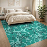 Abstract Area Blue and Teal Swirl Abstract Area Rug