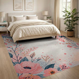Pink Blush Pink Peony Floral Area Rug