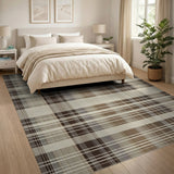 Rustic Brown Tan Plaid Woven Rug