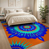 Vibrant Orange Teal Mandala Geometric Area Rug