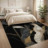 Black Gold Marble Vein Abstract Area Rug