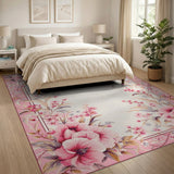 Romantic Pink Peony Floral Border Rug