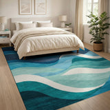 Blue Teal Abstract Wave Abstract Area Area Rug