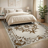 Traditional Persian Beige and Neutral Ornate Beige Medallion Area Rug