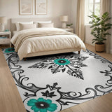 Teal Daisy Ornate Black Filigree Area Rug