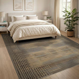 Beige Black Houndstooth Geometric Area Rug