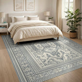 Beige and Neutral Grey Heritage Tribal Geometric Area Rug