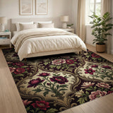 Vintage Red Peony Damask Area Rug