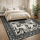 Traditional Persian Black White Persian Medallion Area Rug