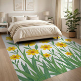 Sunny Yellow Daisy Meadow Area Rug
