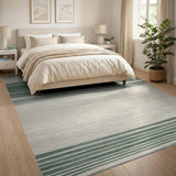 Green and Beige Striped Rustic Farmhouse Area Rug