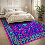 Vibrant Pink Blue Mandala Persian Area Rug
