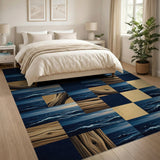 Navy Ocean Waves Driftwood Mosaic Area Rug
