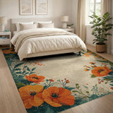 Vintage Orange Poppy Floral Rug
